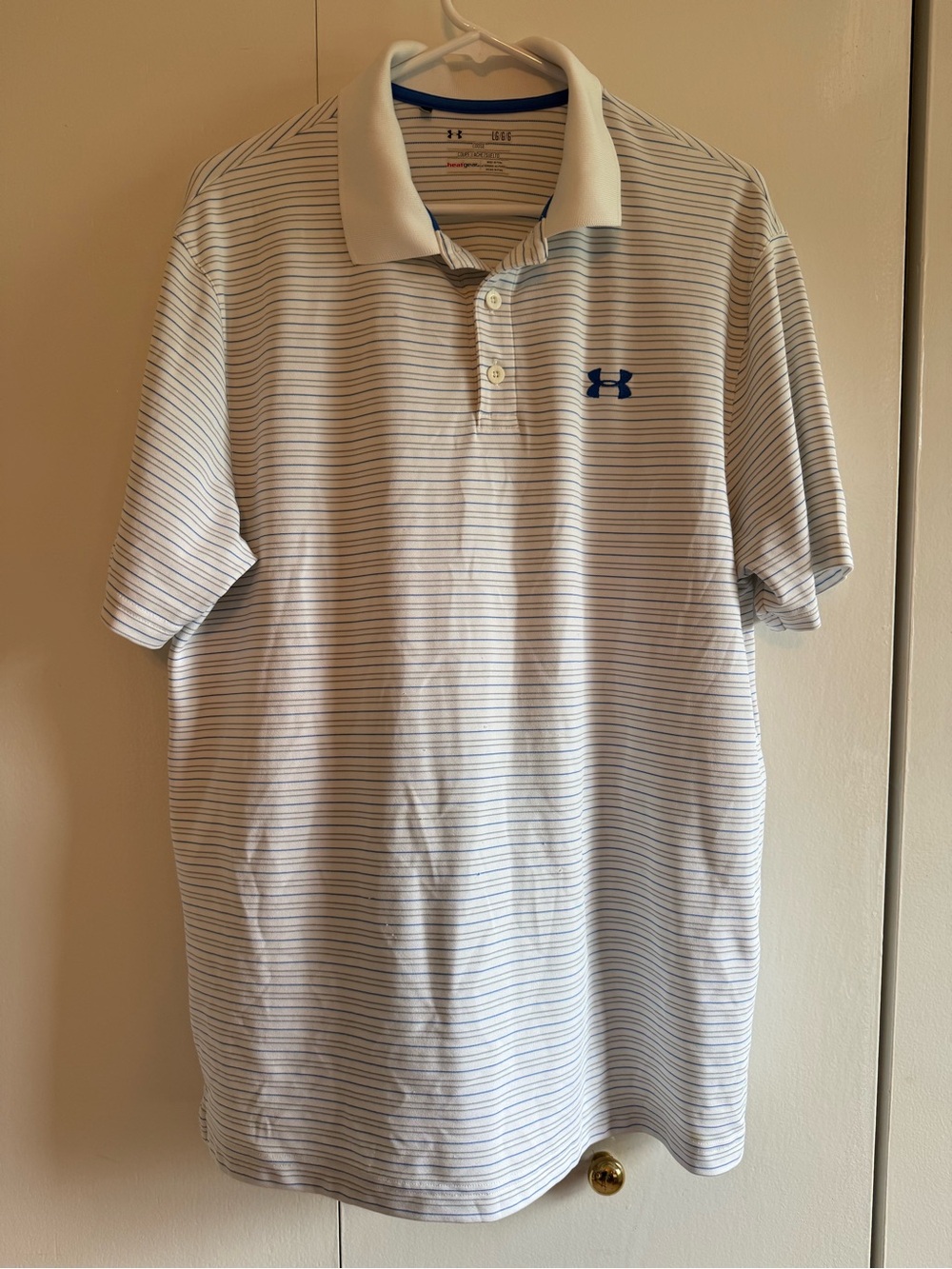 Under Armour Men’s White Polo with Blue Stripe and Logo